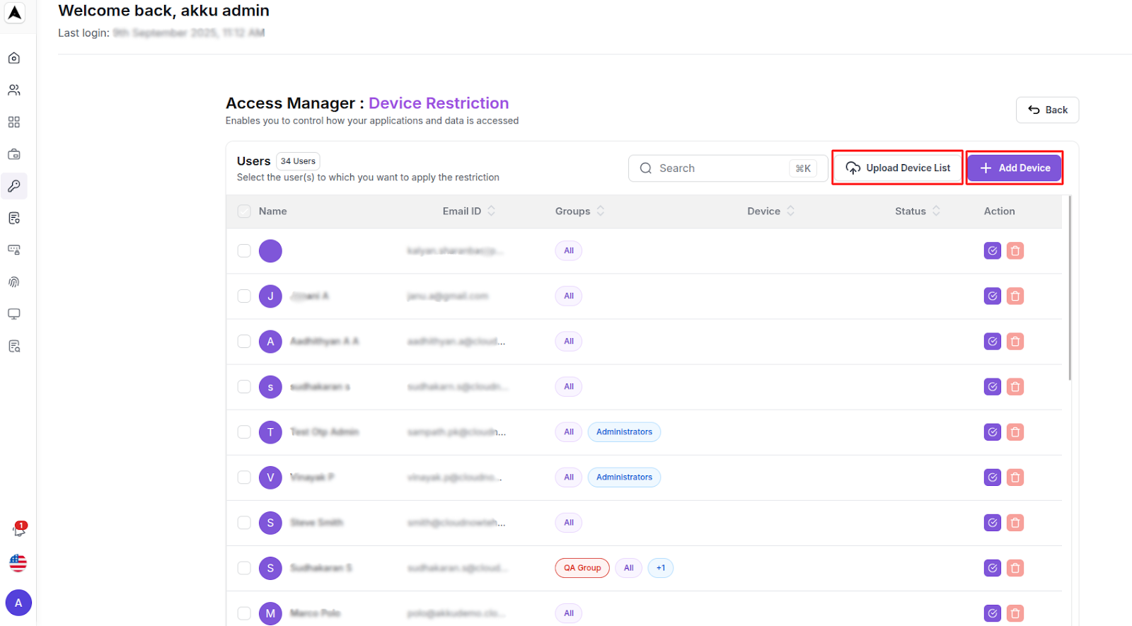 Upload Device Interface