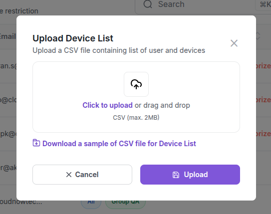 Upload Device Interface