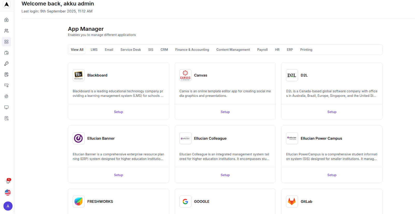 App Mangement Interface
