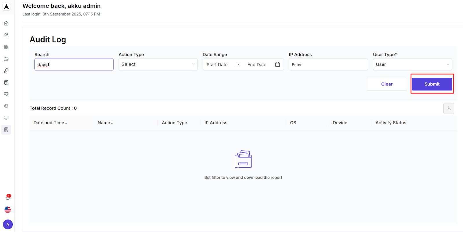 Audit Logs Search Interface