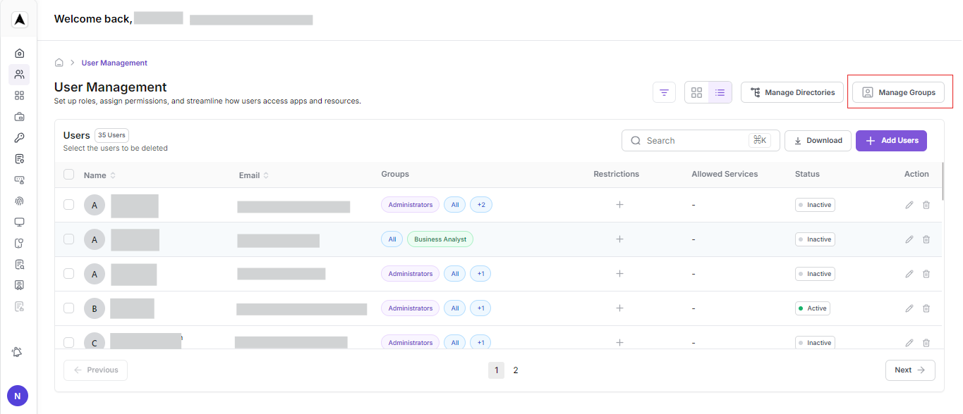 User Mangement Interface