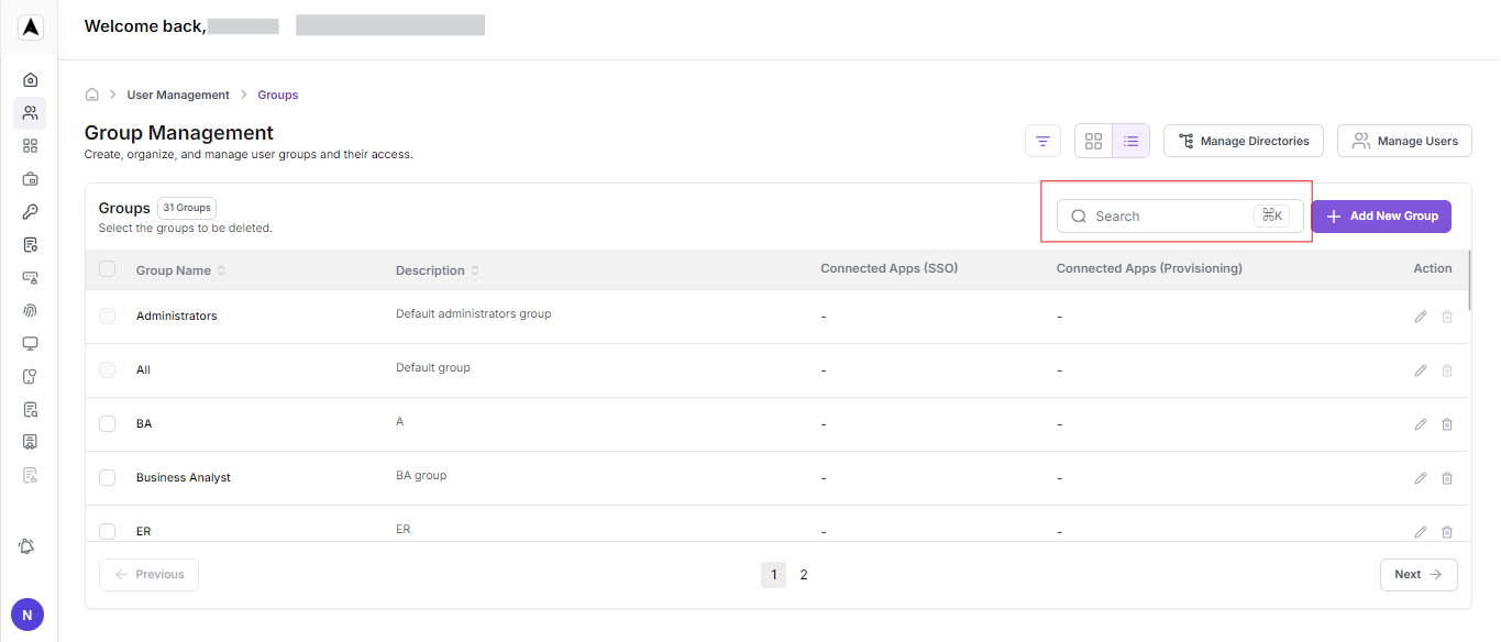 Groups Mangement Interface