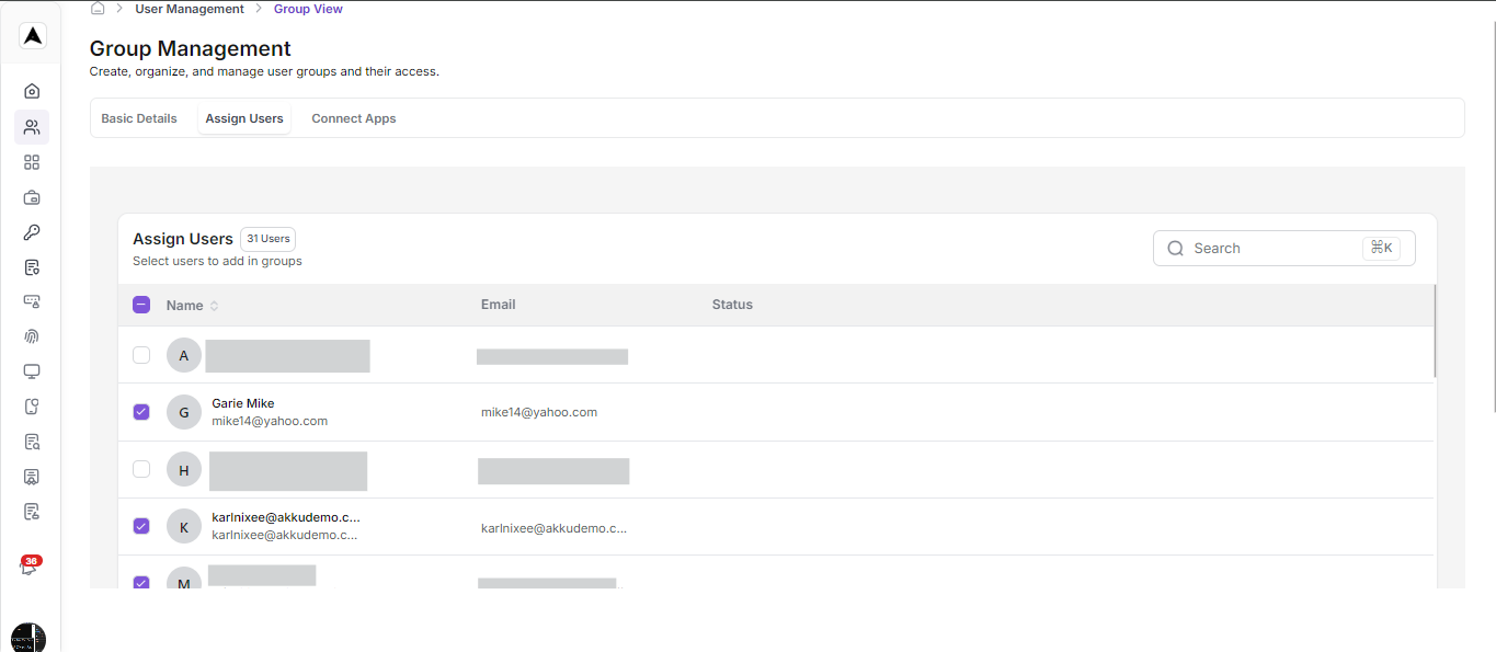 Groups Mangement Interface