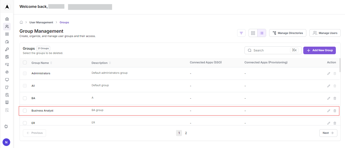 Groups Mangement Interface