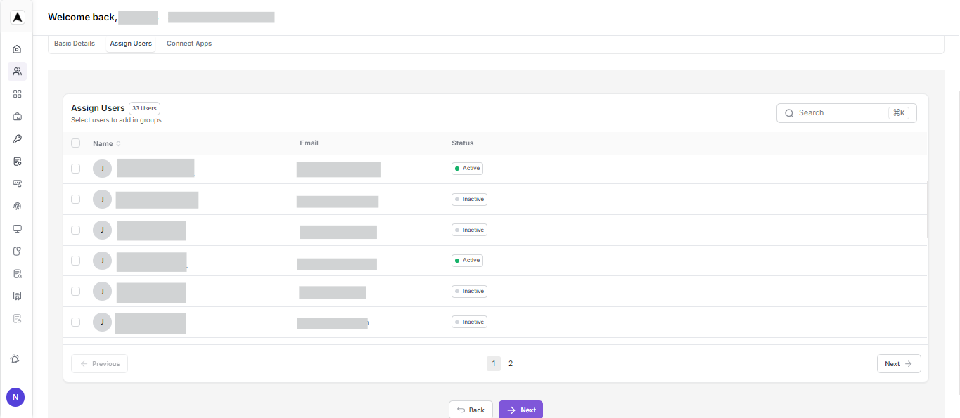 Groups Mangement Interface