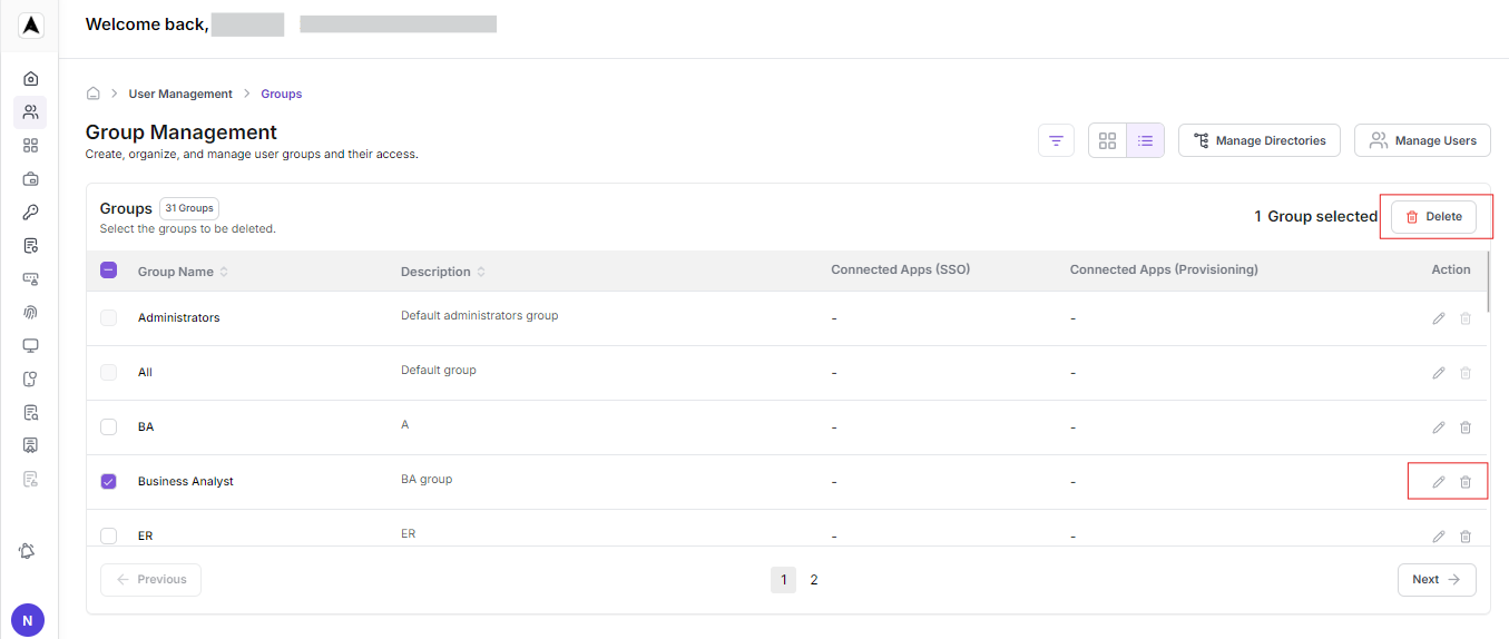 Groups Mangement Interface
