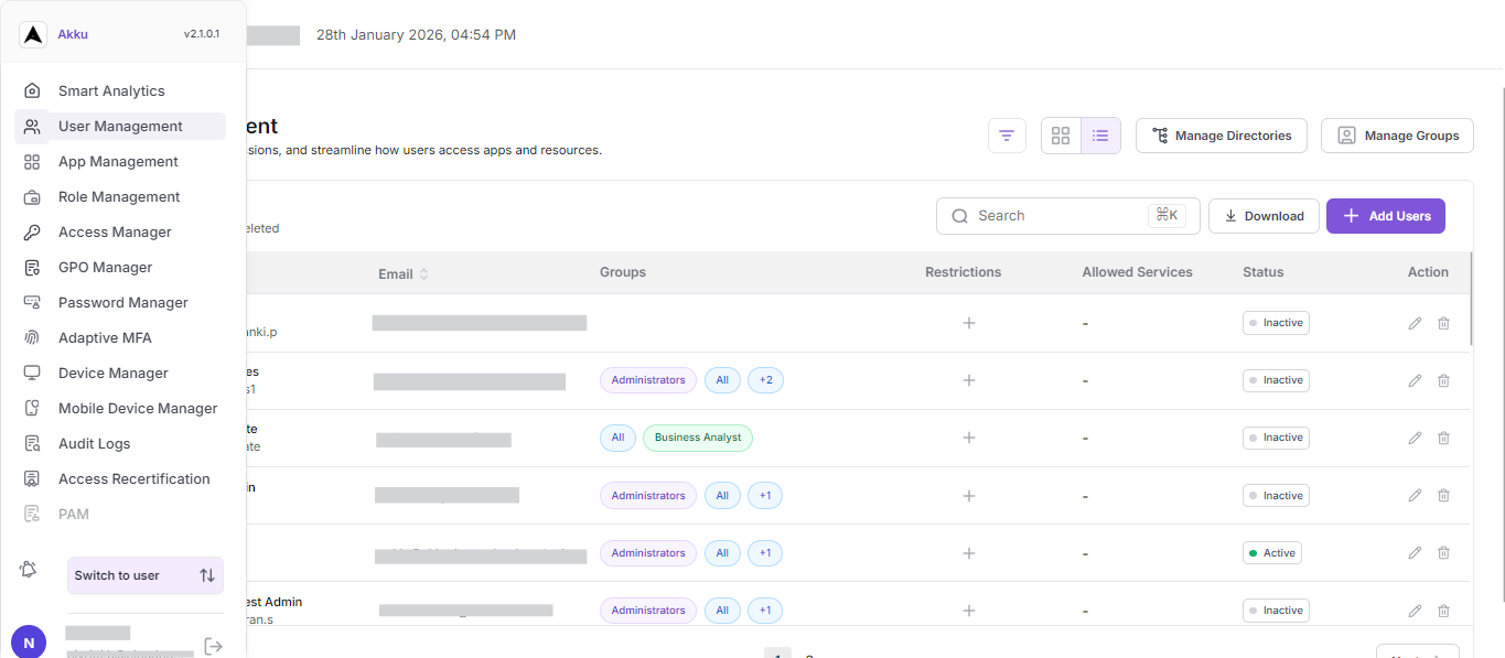 User Mangement Interface