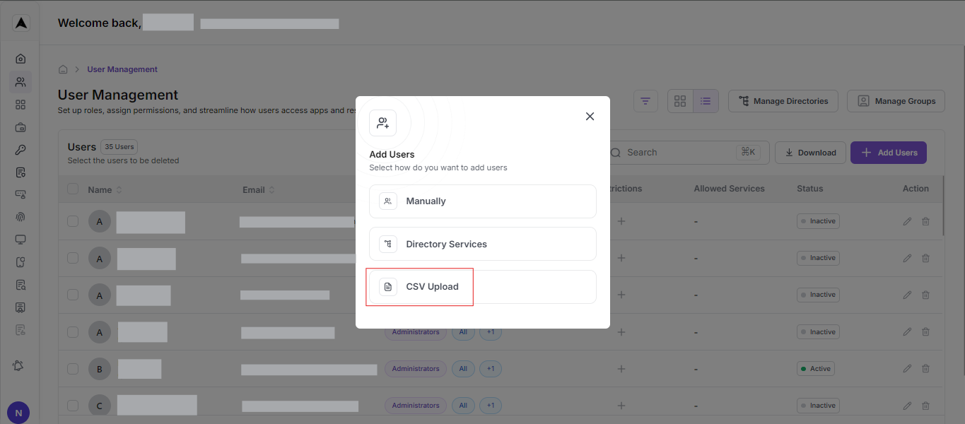 User Mangement Interface