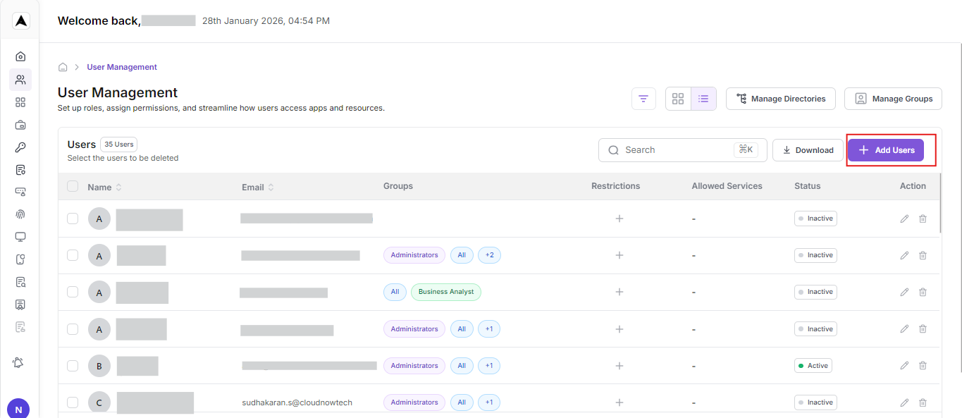 User Mangement Interface