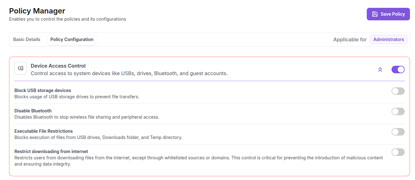 Policy Manager Interface