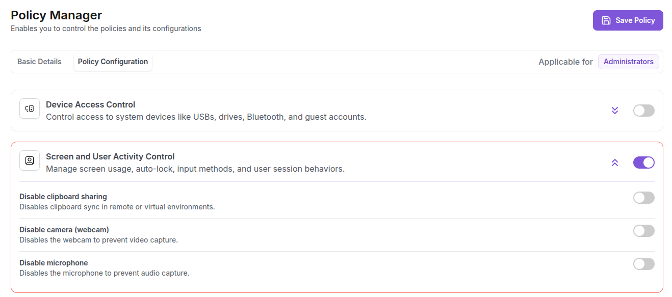 Policy Manager Interface