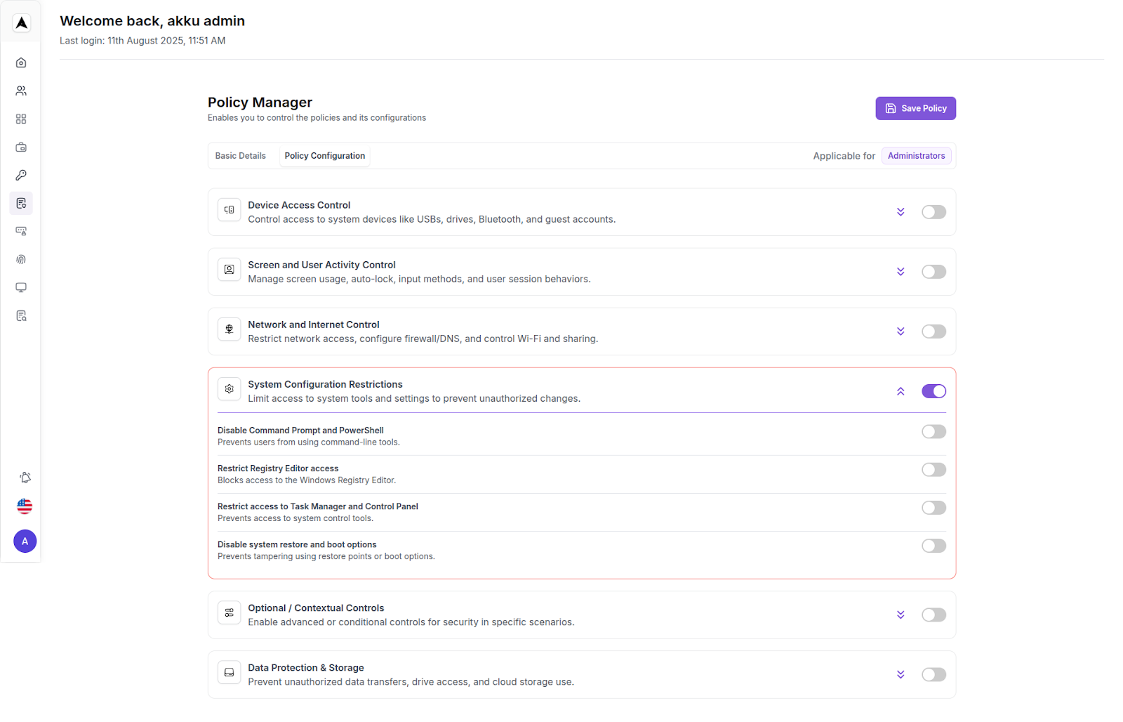 Policy Manager Interface