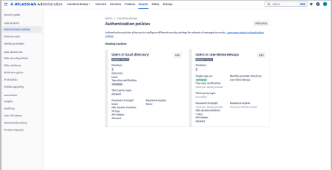 Select Security and Authentication policies
