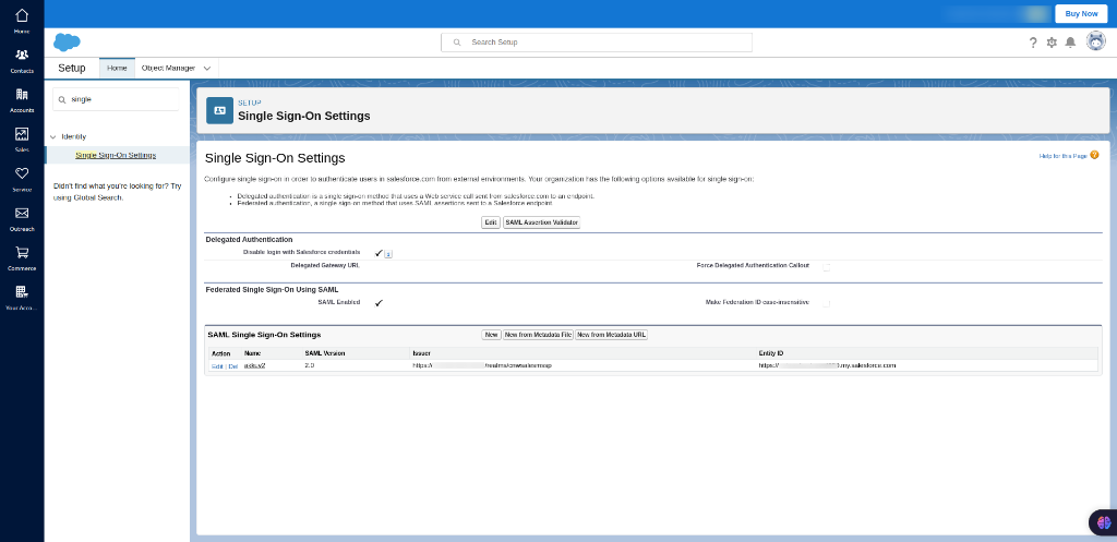 Search Single Sign-On Settings