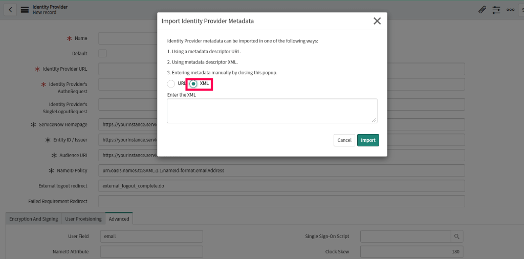 Import Identity Provider Metadata