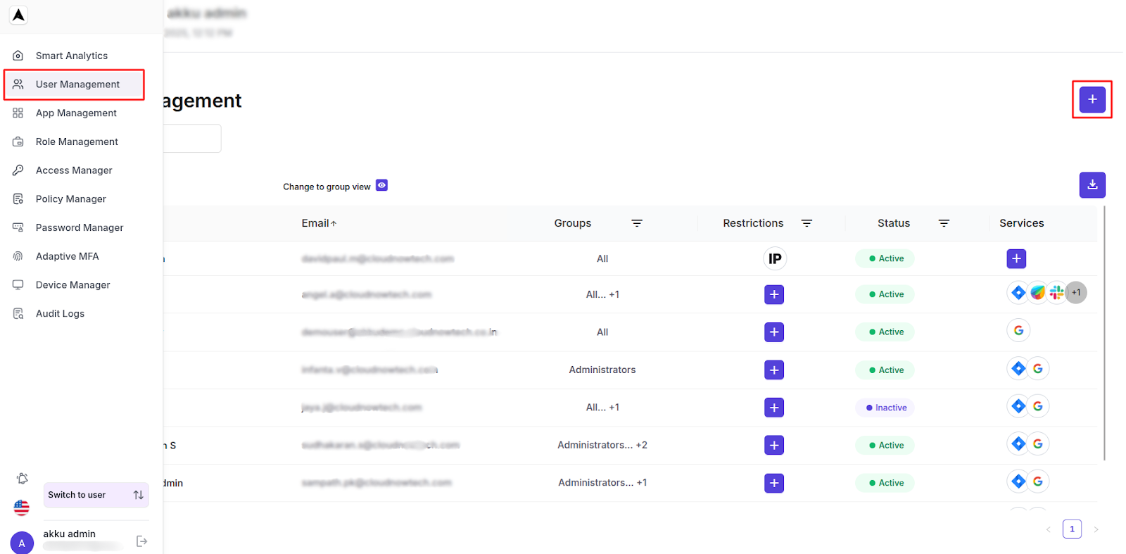 User Mangement Interface