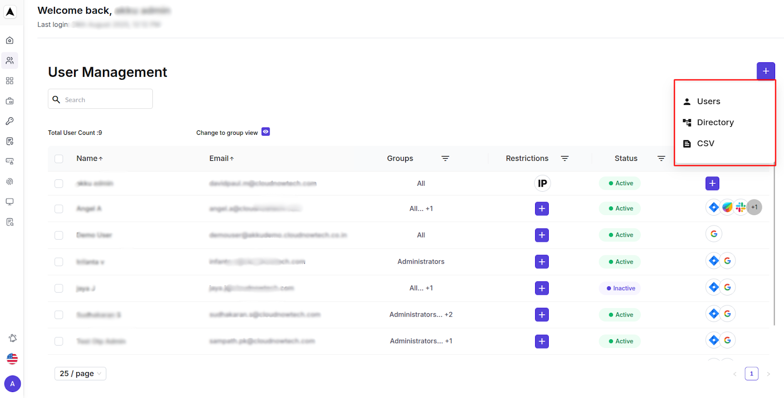 User Mangement Interface