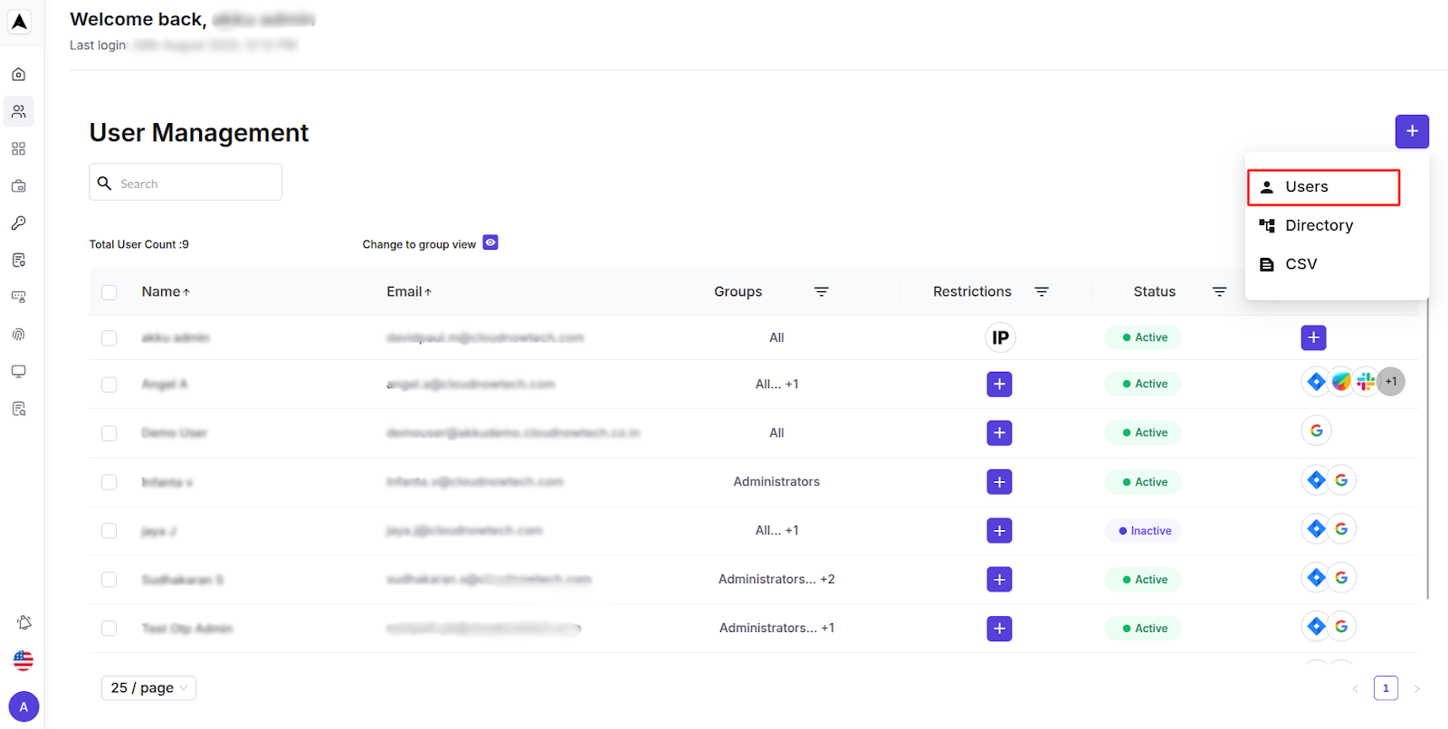 User Mangement Interface