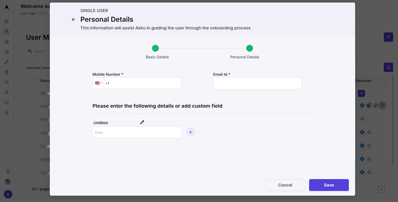 User Mangement Interface