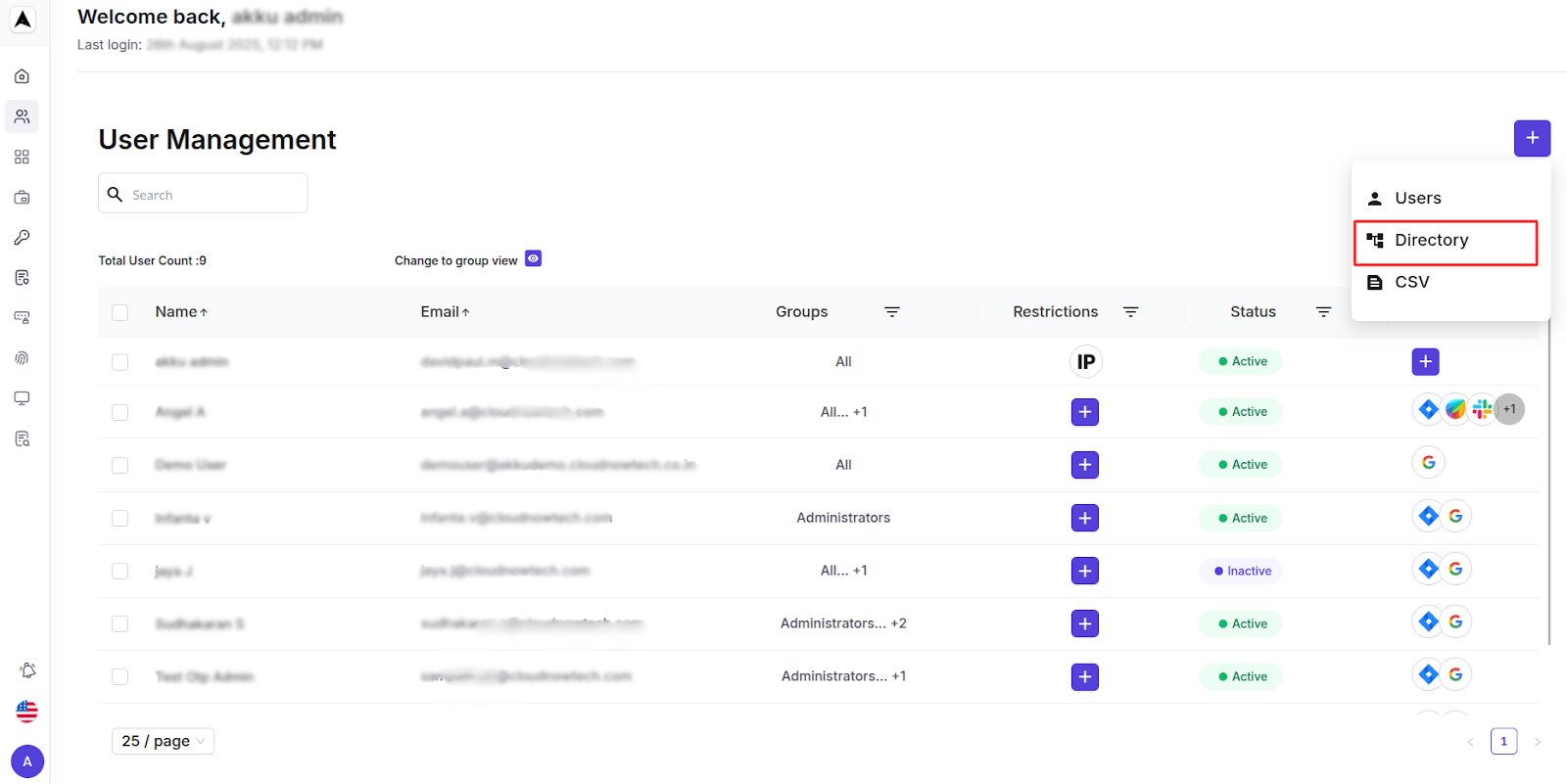 User Mangement Interface