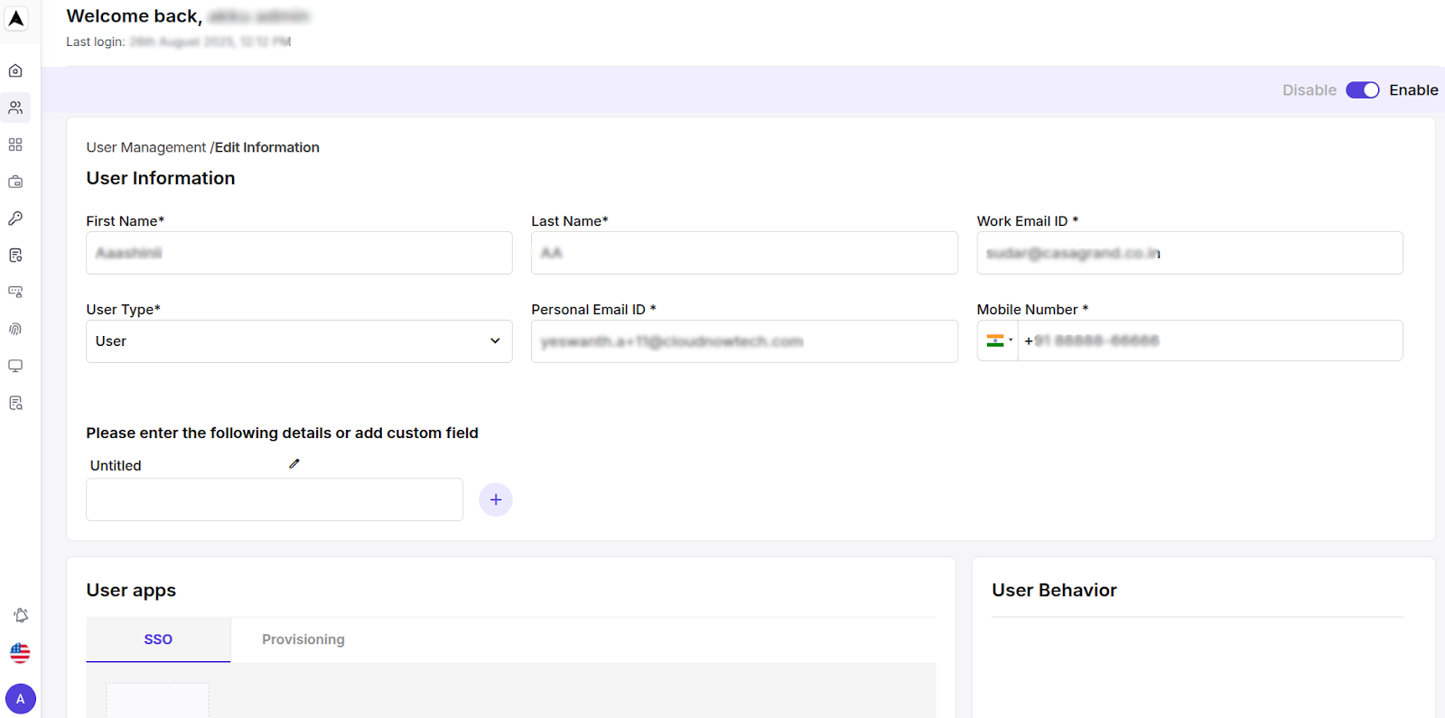 User Mangement Interface